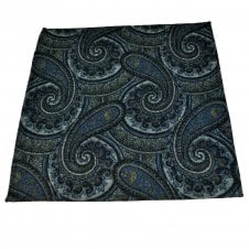 Lupi Romani 100% Cotton Designer Pocket Square - Navy, Blue, Grey & Gold Paisley Pattern