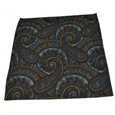 Lupi Romani 100% Cotton Designer Pocket Square - Shades of Brown, Grey & Navy Blue Paisley Pattern