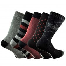Lupi RomanI 5 Pair Pack Black, Grey & Burgundy Men's Socks - Size 6-11