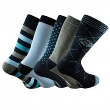 Lupi Romani 5 Pair Pack Navy, Grey & Blue Men's Socks - Size 6-11