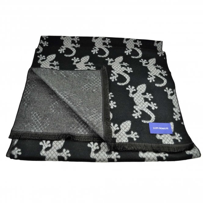Lupi Romani Black & Grey Gecko Lizard Patterned Scarf
