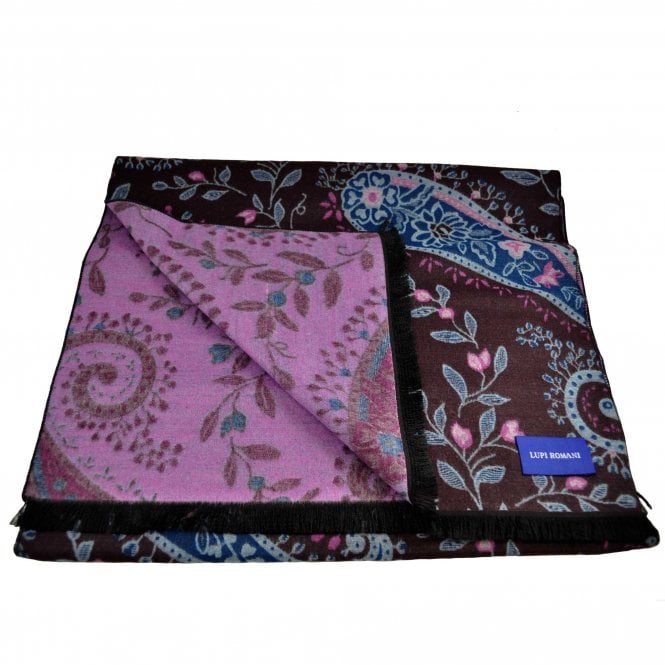 Lupi Romani Brown, Blue, Pink & Silver Flower Patterned Scarf