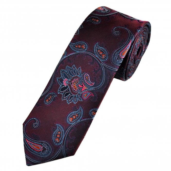 Lupi Romani Burgundy, Blue, Orange & Pink Paisley Patterned Men's Silk Tie
