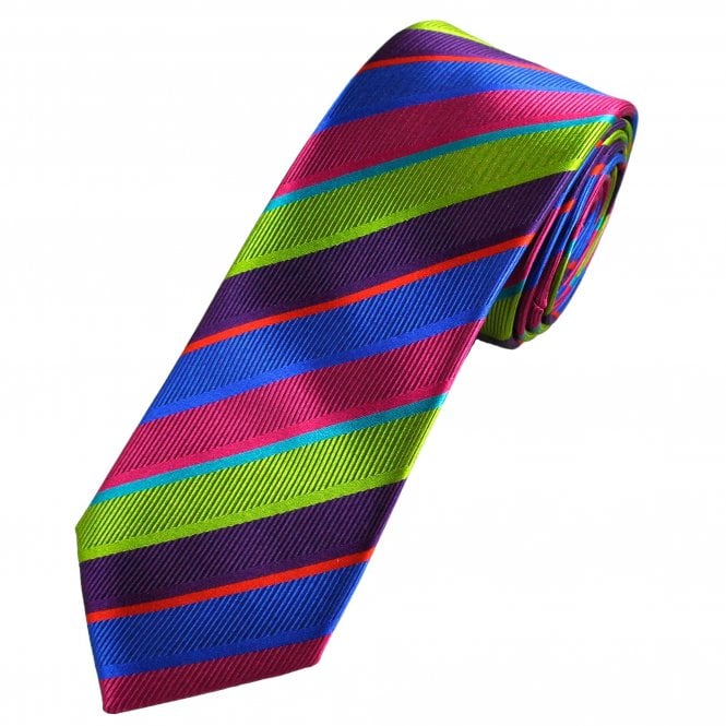 Lupi Romani Fuchsia Pink, Royal Blue, Purple, Green & Red Striped Men's Silk Tie