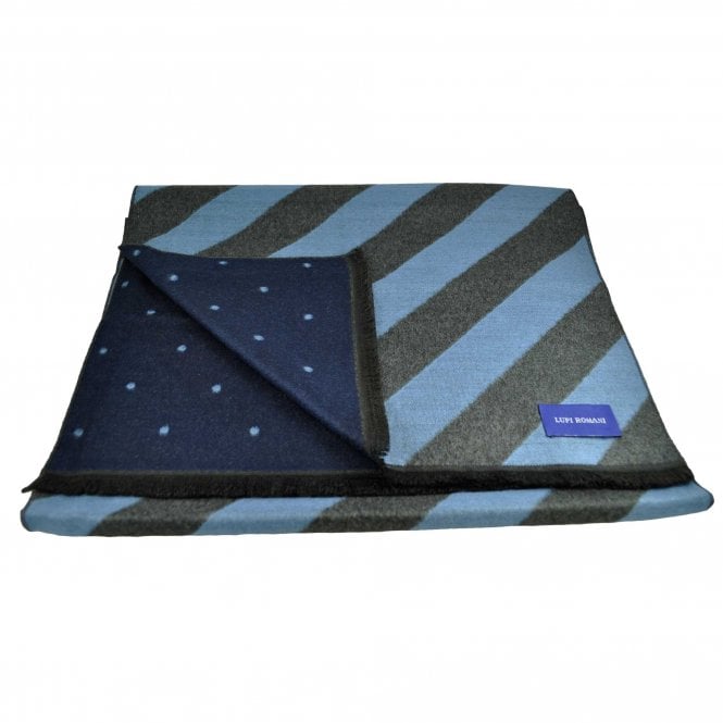 Lupi Romani Light Blue & Grey Striped & Navy & Light Blue Polka Dot Patterned Double Face Scarf