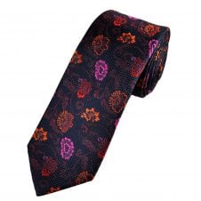 Lupi Romani Navy, Fuchsia Pink, Orange & Burgundy Flower Patterned Men's Silk Tie