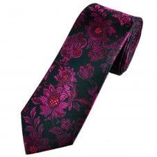 Lupi Romani Navy, Fuchsia Pink & Orange Flower Patterned Men's Silk Tie