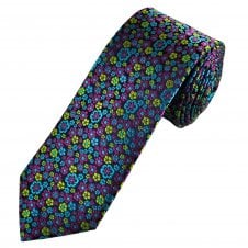 Lupi Romani Navy, Fuchsia Pink, Turquoise & Green Flower Patterned Men's Silk Tie