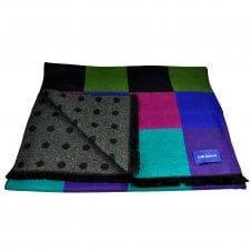 Lupi Romani Navy, Green, Purple, Royal Blue, Turquoise & Fuchsia Pink Checked & Grey & Navy Polka Dot Patterned Double Face Scarf