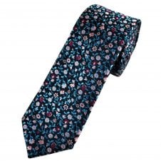 Lupi Romani Navy, Light Blue, Pink & Fuchsia Pink Flower Patterned Men's Silk Tie