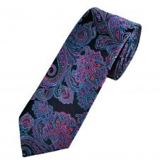 Lupi Romani Navy, Royal Blue, Fuchsia Pink & Mint Paisley Patterned Men's Silk Tie