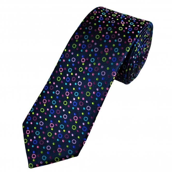Lupi Romani Navy, Royal, Turquoise, Green, Lilac & Fuchsia Pink Spots & Circle Patterned Men's Silk Tie