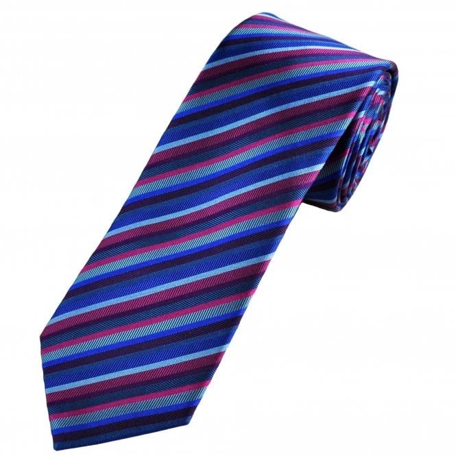 Lupi Romani Royal Blue, Grey, Plum & Fuchsia Pink Striped Men's Silk Tie