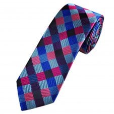 Lupi Romani Royal Blue, Silver, Purple & Pink Checked Men's Silk Tie
