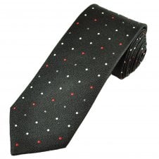 Luxury Black, Silver, Grey & Red Polka Dot Men's Silk Tie