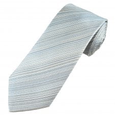 Luxury Blue, Beige & White Striped Men's Silk Tie