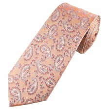 Luxury Coral, Blue & Silver Paisley Patterned Men's Silk Tie