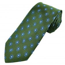 Luxury Green, Blue & Silver Paisley Men's Silk Tie
