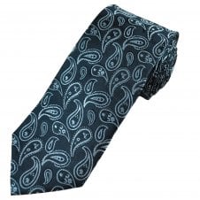 Luxury Navy Blue, Grey & Black Paisley Men's Silk Tie