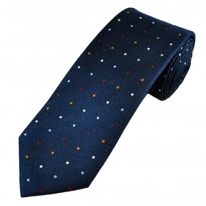 Luxury Navy Blue, Red,Sky Blue, White & Gold Polka Dot Men's Silk Tie