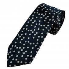 Luxury Navy Blue & Silver Dots Men's Silk Tie