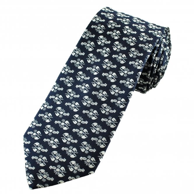 Luxury Navy Blue With Silver Lobster Men's Silk Tie