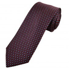 Luxury Navy, Red & Silver Patterned Men's Silk Tie