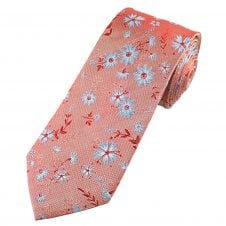Luxury Red & Blue Flower Patterned Men's Silk Tie