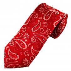 Luxury Red & Silver Paisley Patterned Men's Silk Tie