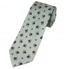 Luxury White with Navy Blue Jellyfish & Octopus Men's Silk Tie