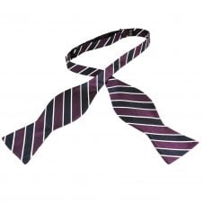 Magenta Purple, Navy Blue & White Striped Silk Self Tie Bow Tie