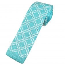 Magic Mint & White Diamond Checked Men's Skinny Knitted Tie