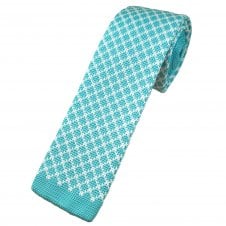 Magic Mint & White Diamond Pattern Men's Knitted Tie