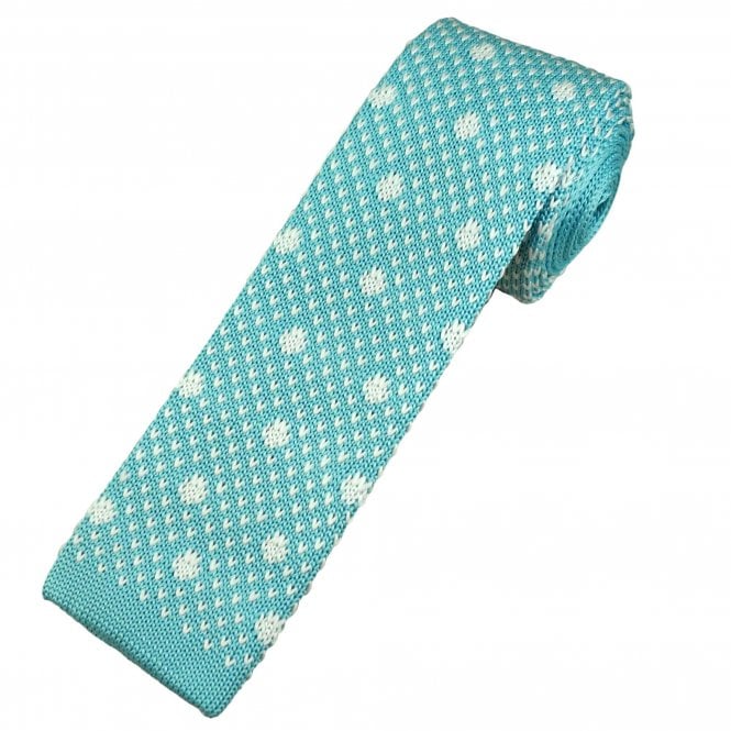 Magic Mint & White V Pattern Men's Skinny Knitted Tie