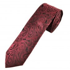 Maroon Red Paisley Pattern Boys Skinny Tie
