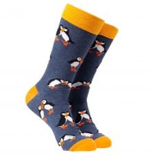 "Mate for Life" Puffins Blue Combed Cotton Rich Socks