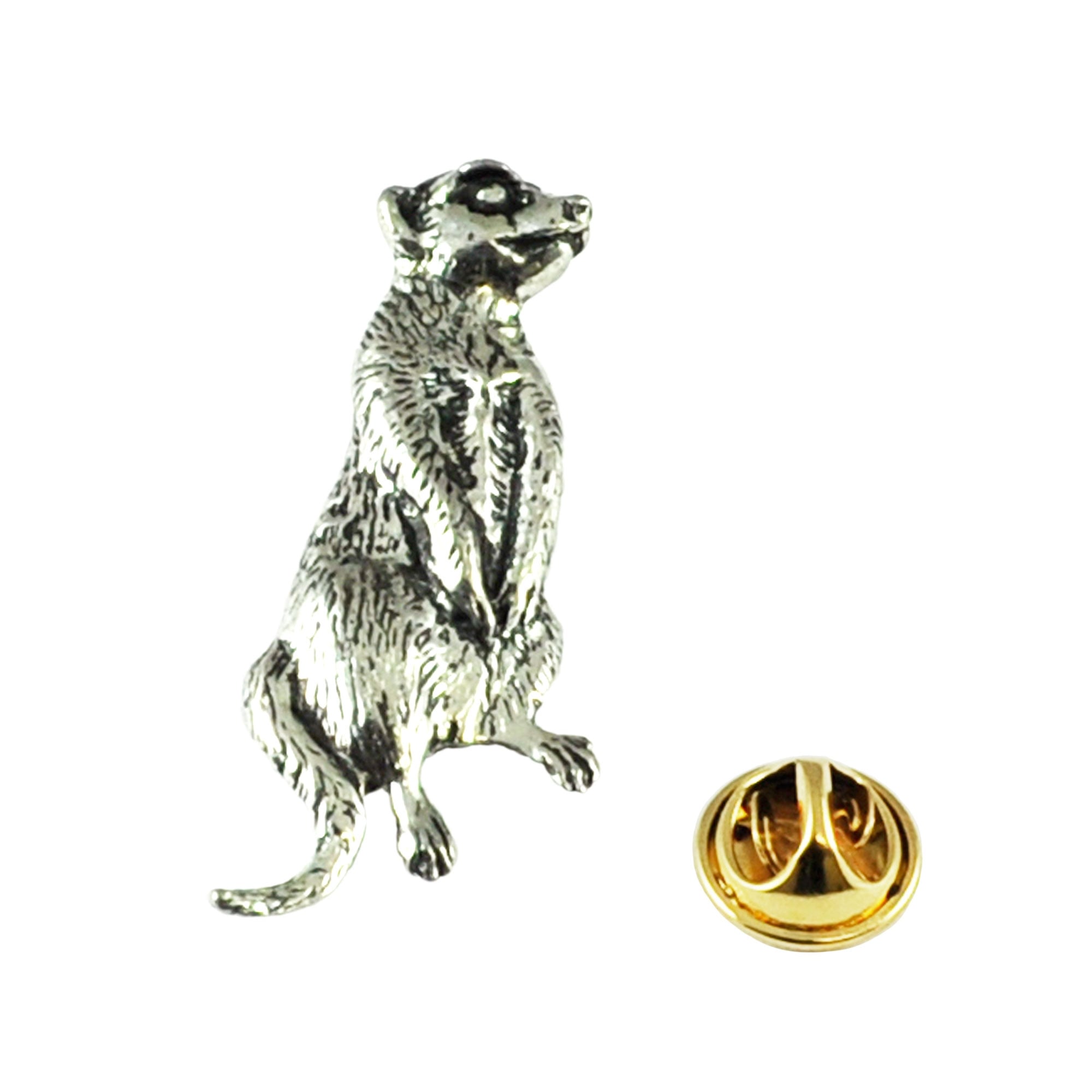 Meerkat Standing Pewter Badge – English Lapel Pin / Brooch In Gift Box