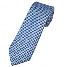 Metallic Blue with Blue, Cerise & Pink Spots Men's Tie