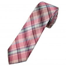 Michaelis Baby Pink, Fuchsia, Light Blue, Silver & Grey Checked Men's Silk Skinny Tie