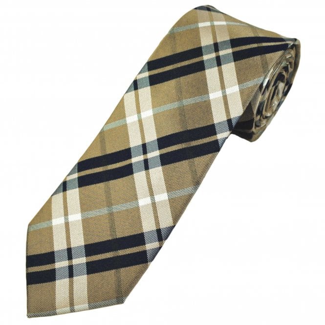 Michaelis Beige, Navy & Silver White Checked Men's Silk Tie