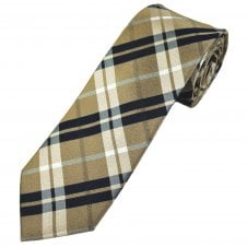 Michaelis Beige, Navy & Silver White Checked Men's Silk Tie