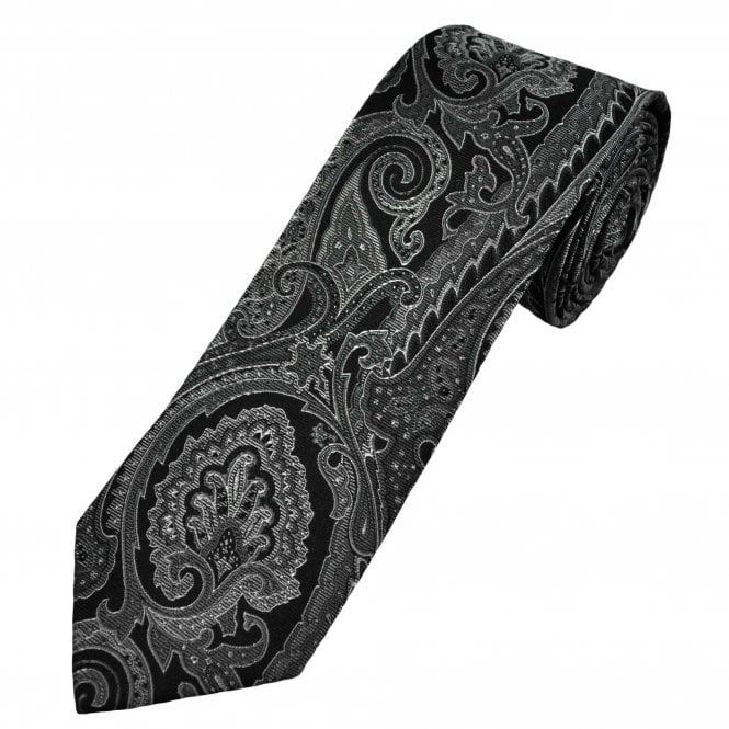 Michaelis Black, Grey & Silver Large Paisley Pattern Men's Silk Tie