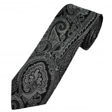 Michaelis Black, Grey & Silver Large Paisley Pattern Men's Silk Tie