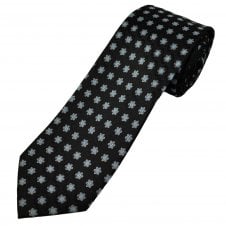 Michaelis Black, Silver & Blue Flower Pattern Men's Silk Tie