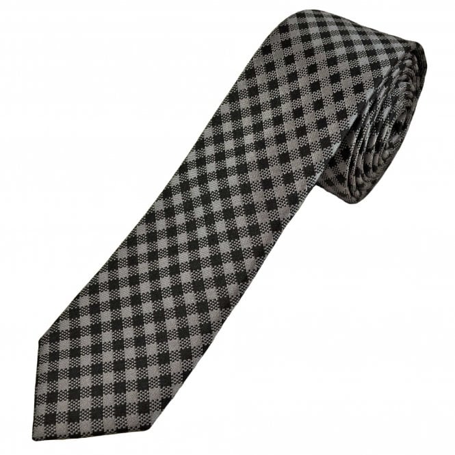 Michaelis Black & Silver Grey Checked Men's Silk Skinny Tie