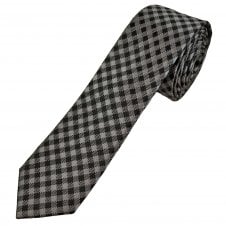 Michaelis Black & Silver Grey Checked Men's Silk Skinny Tie