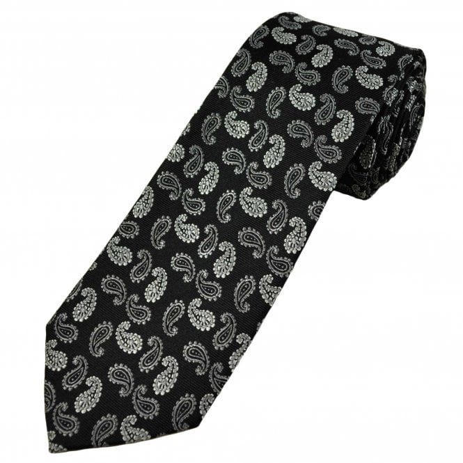 Michaelis Black & Silver Grey Paisley Pattern Men's Silk Tie