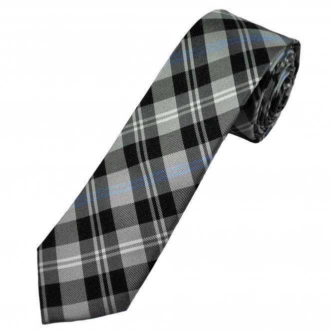 Michaelis Black, Silver Grey, White & Blue Checked Men's Silk Skinny Tie