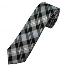 Michaelis Black, Silver Grey, White & Blue Checked Men's Silk Skinny Tie