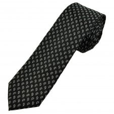 Michaelis Black & Silver Small Paisley Pattern Men's Silk Skinny Tie